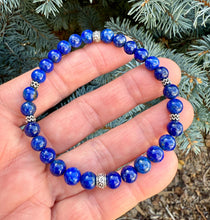 LAPIS LAZULI & SILVER Bracelet, Beaded Stretch, Genuine Deep Blue Natural Stone, Gemstone Crystal