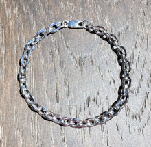 SILVER CHAIN BRACELET Oval Cable Square Plated Chain with Sterling Silver Lobster Clasp & Rings, Various Sizes