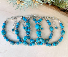 KINGMAN TURQUOISE BRACELET with Silver, Clasp, Blue Round & Pebble, Beaded, Genuine, Crystal Natural Stone Gemstone