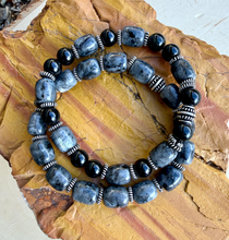 LARVIKITE & BLACK OBSIDIAN Stone Bracelet, Choice, Natural Norway Norwegian Gemstone, Beaded, Men's, Unisex