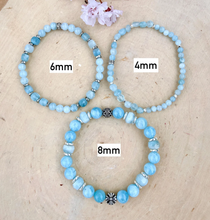 AQUAMARINE BRACELET, Choice, Stretch, Beaded, March birthstone, Genuine Gemstone Crystal, 4-8mm bead sizes