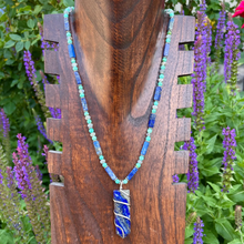 LAPIS LAZULI NECKLACE with Chrysocolla, Labradorite & Silver, Beaded, 18", Natural Stone Crystal Gemstone Pendant