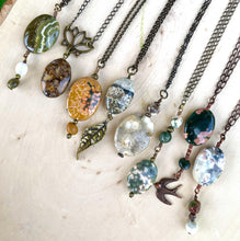 OCEAN JASPER NECKLACE, Choice, Pendant, 20", Antiqued Brass & Copper Chains, Gemstone Crystal Natural Stone