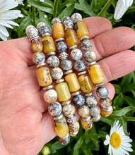 South African DENDRITIC & YELLOW OPAL Bracelet, Stretch, Natural Stone Beaded Gemstone Crystal, Men or Women