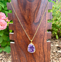 AMETHYST DRUZY PENDANT Necklace, Choice, Deep Purple, Gold Chain 16"-22", Natural Stone Chunky Crystal Gemstone