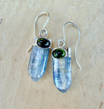 BLUE KYANITE EARRINGS with Green Tourmaline, Sterling Silver, Genuine Crystal Natural Stone Gemstone