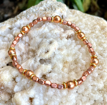 COPPER CUBE BRACELET, with Gold Accents, Stretch, Beaded, 6"-8.5", Healing Mineral