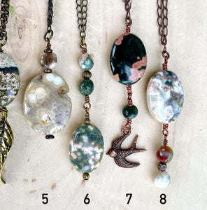 OCEAN JASPER NECKLACE, Choice, Pendant, 20", Antiqued Brass & Copper Chains, Gemstone Crystal Natural Stone