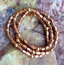 COPPER BEAD BRACELET, with Gold Accents, Stretch, Beaded, 6"-8.5", Healing Mineral