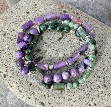 CHAROITE & SERAPHINITE BRACELET, Choice or Stack, Russian Natural Stone, Beaded, Stretch, Gemstone Crystal