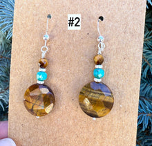 TIGER'S EYE & TURQUOISE Earrings, Choice, Silver, Dangle, Genuine, Crystal Natural Stone Gemstone