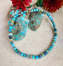 TURQUOISE COPPER BRACELET Minimalist, Blue Green, Stretch Beaded, Genuine, Crystal Natural Stone Gemstone, Small Bead