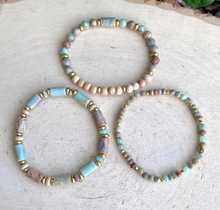 SNAKE SKIN JASPER Bracelet Stack, with Rosewood & Brass, Earth Tones, Natural Stone, Gemstone Crystal