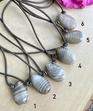 POLISH FLINT PENDANT Necklace, Choice, Brown Leather Cord, Poland Banded Natural Stone, Gemstone Crystal, Adjustable 14"-22"
