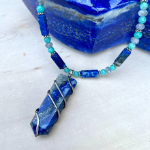 LAPIS LAZULI NECKLACE with Chrysocolla, Labradorite & Silver, Beaded, 18", Natural Stone Crystal Gemstone Pendant