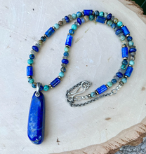 LAPIS LAZULI NECKLACE with Azurite Chrysocolla, Labradorite & Pyrite, Beaded, 18", Natural Stone Crystal Gemstone Pendant, Silver Chain