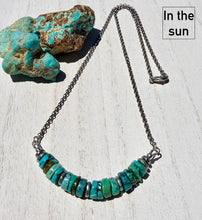 TURQUOISE HEISHI NECKLACE Beaded Bar with Silver 16-20" Chain, 8mm, Genuine
