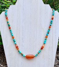 CARNELIAN AGATE & TURQUOISE Necklace, 20-22", Antiqued Brass Adjustable Chain, Genuine Natural Stone, Gemstone