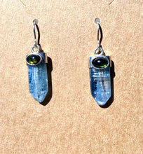 BLUE KYANITE EARRINGS with Green Tourmaline, Sterling Silver, Genuine Crystal Natural Stone Gemstone