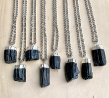 BLACK TOURMALINE PENDANT Necklace, Choice, Silver Chain 16"-20", Natural Stone Chunky Crystal Protection Gemstone