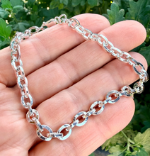 SILVER CHAIN BRACELET Oval Cable Square Plated Chain with Sterling Silver Lobster Clasp & Rings, Various Sizes