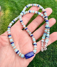 LAPIS LAZULI NECKLACE with Sunstone, Blue Opal & Amazonite, 6mm Heishi Beaded,Natural Stone Gemstone, Silver, 20"