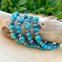 KINGMAN TURQUOISE BRACELET with Silver, Clasp, Blue Round & Pebble, Beaded, Genuine, Crystal Natural Stone Gemstone