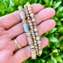 SNAKE SKIN JASPER Bracelet Stack, with Rosewood & Brass, Earth Tones, Natural Stone, Gemstone Crystal