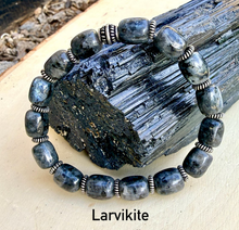 LARVIKITE & BLACK OBSIDIAN Stone Bracelet, Choice, Natural Norway Norwegian Gemstone, Beaded, Men's, Unisex