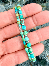 Turquoise & Silver Duo Bracelet Stack, with clasp, Beaded Genuine Natural Stone