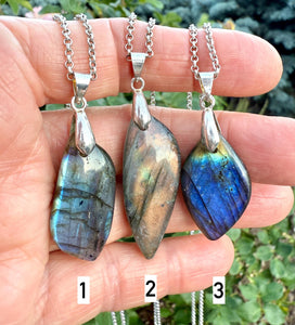 LABRADORITE PENDANT NECKLACE, Choice, 18" Silver Chain, Natural Flashy Stone, Gemstone Crystal