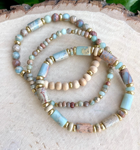 SNAKE SKIN JASPER Bracelet Stack, with Rosewood & Brass, Earth Tones, Natural Stone, Gemstone Crystal