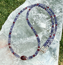 IOLITE & GARNET NECKLACE 18" Water Sapphire Crystal, 4mm Natural Stone Gemstone, Silver