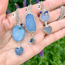 AMETHYST DRUZY NECKLACE, Choice, Silver, Pendant, Gemstone, Heart, Celtic Knot, Blue-Grays, with Lapis Lazuli, Labradorite, Amazonite