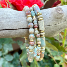 SNAKE SKIN JASPER Bracelet Stack, with Rosewood & Brass, Earth Tones, Natural Stone, Gemstone Crystal