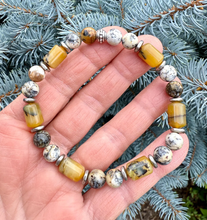 South African DENDRITIC & YELLOW OPAL Bracelet, Stretch, Natural Stone Beaded Gemstone Crystal, Men or Women
