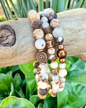 PETRIFIED WOOD BRACELET Stack with Copper Stretch Bracelets, Opalized Natural Stone Gemstone Crystal, Brown/Beige