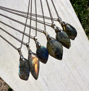 LABRADORITE PENDANT NECKLACE, Choice, 18" Silver Chain, Natural Flashy Stone, Gemstone Crystal