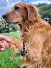 MAHOGANY OBSIDIAN BRACELET with Dog Paw Charm, Silver, Stretch, Gemstone Crystal Stone, Dog Lovers Gift