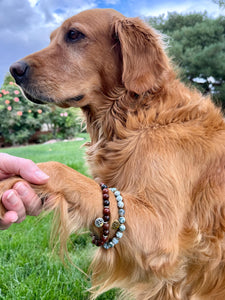 MAHOGANY OBSIDIAN BRACELET with Dog Paw Charm, Silver, Stretch, Gemstone Crystal Stone, Dog Lovers Gift