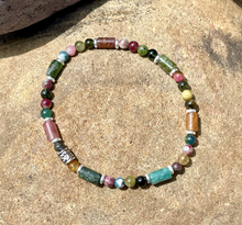 WATERMELON TOURMALINE BRACELET with Silver, Stretch Beaded, Multi-Colored Natural Stone Gemstone Crystal, small beads