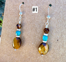 TIGER'S EYE & TURQUOISE Earrings, Choice, Silver, Dangle, Genuine, Crystal Natural Stone Gemstone