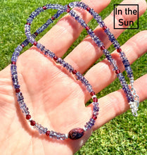 IOLITE & GARNET NECKLACE 18" Water Sapphire Crystal, 4mm Natural Stone Gemstone, Silver