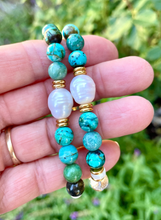 CHRYSOCOLLA BRACELET, Choice Clasp or Stretch, AAA Arizona Gemstone, Gold Accents, Pearl, Clear Quartz, Crystal Natural Stone