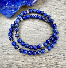 LAPIS LAZULI & SILVER Bracelet, Beaded Stretch, Genuine Deep Blue Natural Stone, Gemstone Crystal