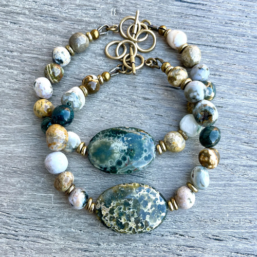 OCEAN JASPER BRACELET with Antiqued Brass, Choice, Adjustable Clasp 7