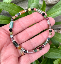 WATERMELON TOURMALINE BRACELET with Silver, Stretch Beaded, Multi-Colored Natural Stone Gemstone Crystal, small beads