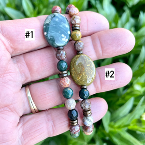 OCEAN JASPER BRACELET, Choice, Antiqued Brass, Stretch, Beaded, 7" & 7.5", Gemstone Natural Stone Crystal
