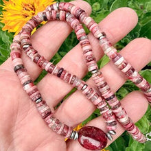 NORWEGIAN THULITE NECKLACE, 20", Natural Norway Pink Stone Heishi Gemstone Jewelry