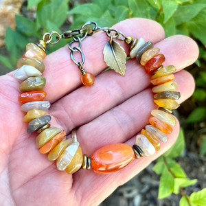 CARNELIAN JEWELRY SET - Necklace, Bracelet, Earrings, Antiqued Brass Adjustable Chain, Gemstone, Crystal Natural Stone, Boho, Hippy, African